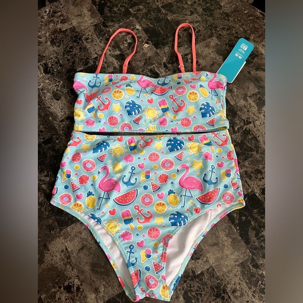 Women's Flamingo Graphic Bikini Convertible‎ Bandeau High Rise
